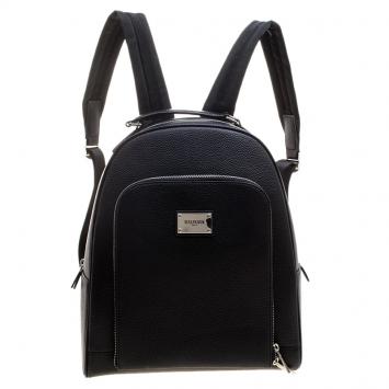 Pre Owned Balmain Black Pebbled Leather Backpack 
