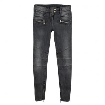 Pre Owned Balmain Grey Faded Effect Denim Logo Button Detail Distressed Jeans S