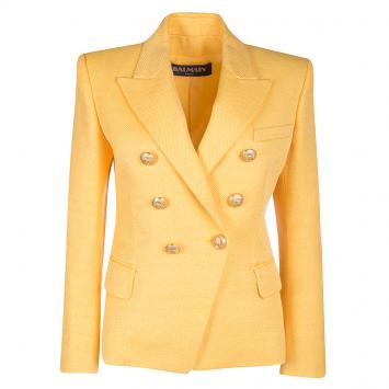 Pre Owned Balmain Yellow Textured Double Breasted Blazer M