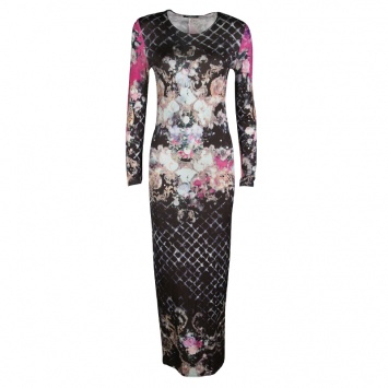 Pre Owned Balmain Multicolor Floral Printed Jersey Long Sleeve Maxi Dress M
