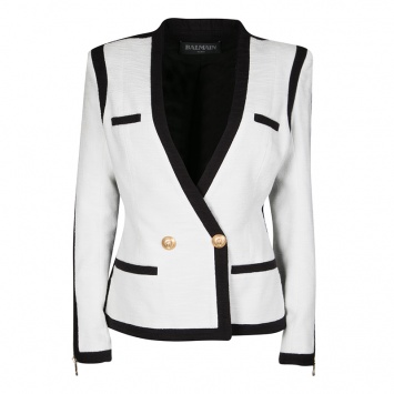 Pre Owned Balmain Monochrome Textured Cotton Tailored Blazer M