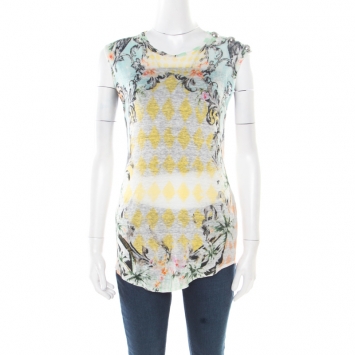 Pre Owned Balmain Multicolor Floral and Harlequin Check Printed Linen Jersey Tank Top S