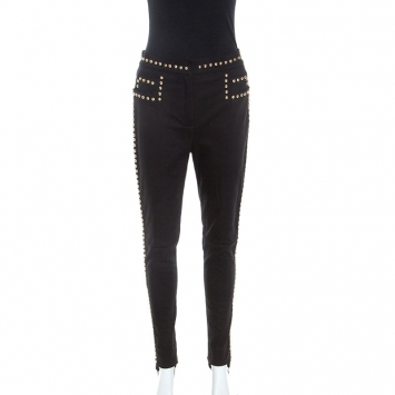 Pre Owned Balmain Black Cotton Denim Studded Stirrup Jeans M