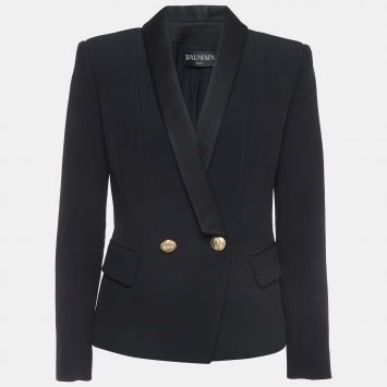 Pre Owned Balmain Black Crepe Double Breasted Blazer L