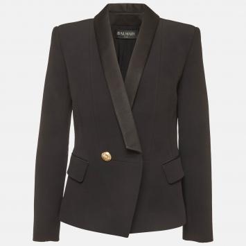 Pre Owned Balmain Black Crepe Double Breasted Blazer L