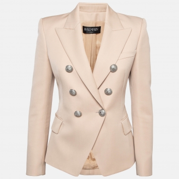 Pre Owned Balmain Beige Wool Golden-Buttoned Blazer S