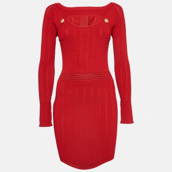 Pre Owned Balmain Red Knit Cutout Mini Dress M