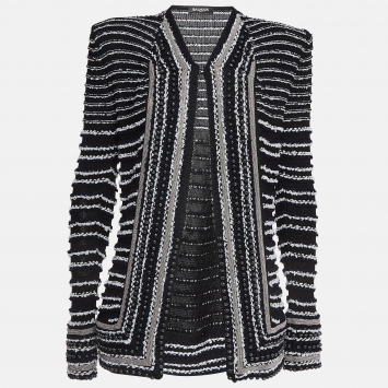 Pre Owned Balmain Navy Blue Embellished Knit Cardigan M