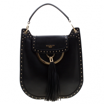 Pre Owned Balmain Black Studded Leather Domaine 33 Shoulder Bag