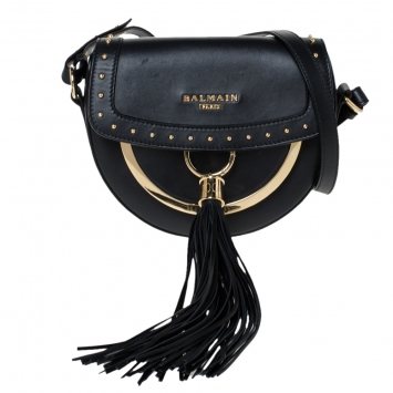 Pre Owned Balmain Black Leather Domaine 18 Shoulder Bag