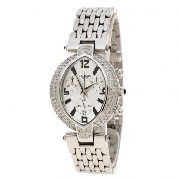 Pre Owned Balmain Silver Stainless Steel and Diamond Excessive Chronograph 5831 Women's Wristwatch 32 mm