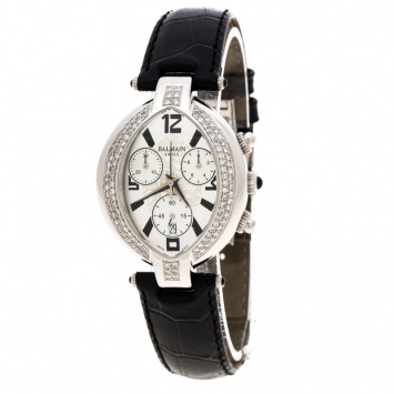Pre Owned Balmain Silver Stainless Steel And Diamond Excessive Chrono 5831 Women's Wristwatch 32 mm