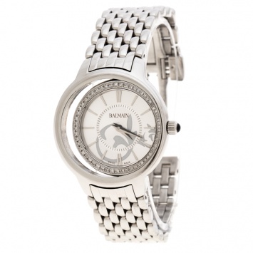 Pre Owned Balmain Silver Stainless Steel Diamonds Eclipse 3291 Women's Wristwatch 34 mm