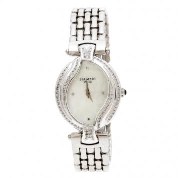 Pre Owned Balmain Mother of Pearl Stainless Steel Diamonds 5451 Women's Wristwatch 30 mm