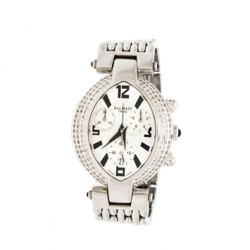 Pre Owned Balmain Silver Stainless Steel and Diamond Excessive Chronograph 5831 Women's Wristwatch 32 mm