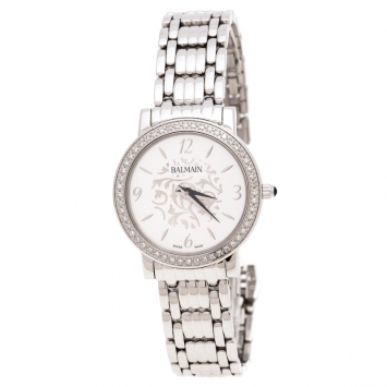 Pre Owned Balmain Silver Stainless Steel Diamonds B1695 Women's Wristwatch 29 mm