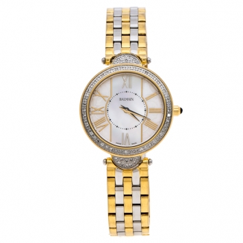 Pre Owned Balmain Mother of Pearl Two-Tone Stainless Steel Diamonds Haute Elegance 8076 Women's Wristwatch 27 mm