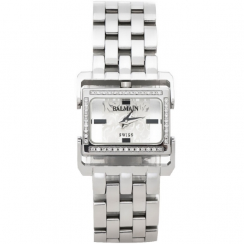 Pre Owned Balmain Silver Stainless Steel Diamond 2198 Rectangular Women Wristwatch 24 mm