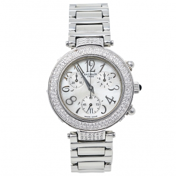 Pre Owned Balmain Mother Of Pearl Stainless Steel Diamonds B5793.33.82 Women's Wristwatch 35 mm