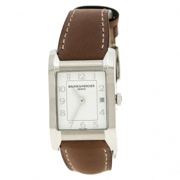 Pre Owned Baume & Mercier White Stainless Steel Hampton Women's Wristwatch 22 mm