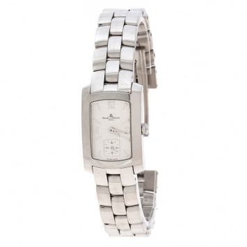 Pre Owned Baume & Mercier White Stainless Steel Hampton Milleis 65309 Women's Wristwatch 22 mm