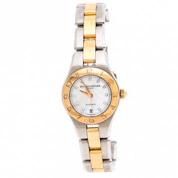 Pre Owned Baume & Mercier Mother of Pearl Two-Tone Stainless Steel Linea 10114 Women's Wristwatch 27 MM