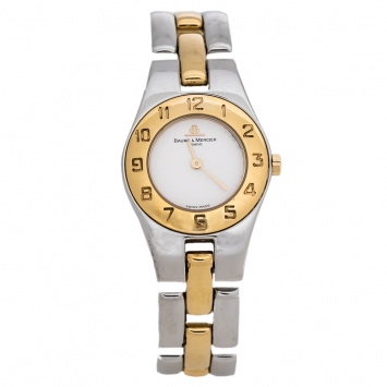 Pre Owned Baume & Mercier White Two-Tone Stainless Steel Linea MV045203 Women's Wristwatch 22 mm
