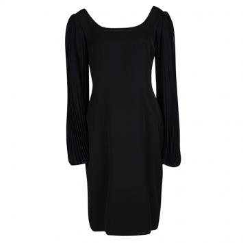 Pre Owned Blumarine Black Plisse Long Sleeve Detail Dress L
