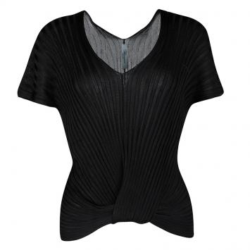 Pre Owned Blumarine Black Rib Knit Faux Tucked Top M