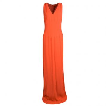 Pre Owned Boss By Hugo Boss Orange Sleeveless V-Neck Dallisia Dress L
