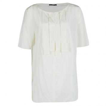 Pre Owned Boss By Hugo Boss Off White Silk Panel Detail Isala Top L