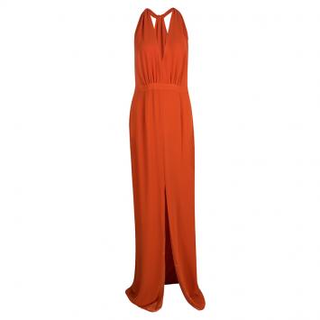 Pre Owned Boss By Hugo Boss Orange Plunge Halter Neck Diwendyn Maxi Dress M