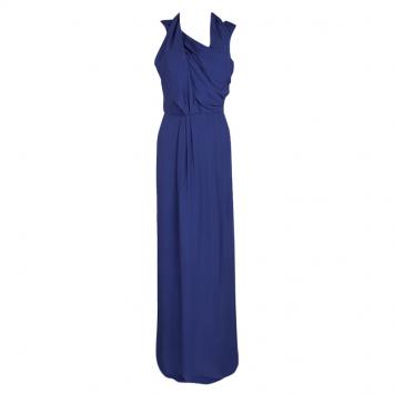 Pre Owned Boss By Hugo Boss Blue Drape Detail Maxi Drapiella Dress M