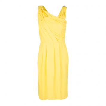 Pre Owned Boss By Hugo Boss Yellow Sleeveless Drapira Dress M