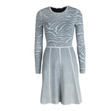 Pre Owned Boss By Hugo Boss Grey Animal Pattern Knit Long Sleeve Flaiza Dress XS