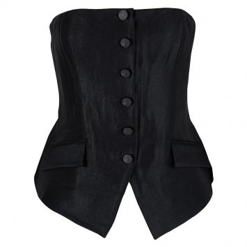 Pre Owned Boss by Hugo Boss Black Button Detail Strapless Corset Top L