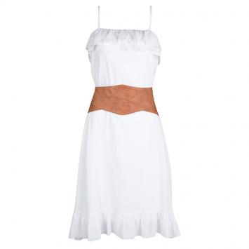 Pre Owned Boss Orange By Hugo Boss White Cotton Ruffle Detail Belted Antara Dress S