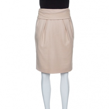 Pre Owned Boss Orange by Hugo Boss Beige Wool Waist Tie Detail Bang Bang Skirt S