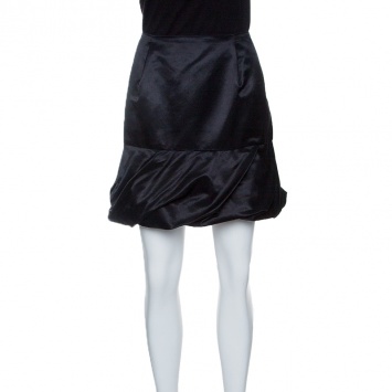 Pre Owned Boss Orange by Hugo Boss Black Draped Hem Detail Baba Skirt M