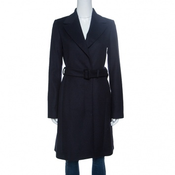 Pre Owned Boss By Hugo Boss Navy Blue Wool Cashmere Belted Cepina Coat S