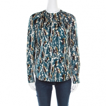 Pre Owned Boss by Hugo Boss Multicolor Splatter Printed Silk Long Sleeve Banora Blouse S