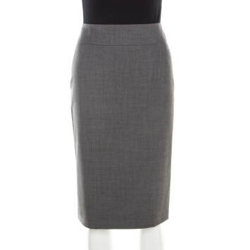 Pre Owned Boss By Hugo Boss Grey Stretch Wool Pencil Skirt M