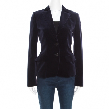 Pre Owned Boss by Hugo Boss Navy Blue Velvet Two Button Jaris Blazer S