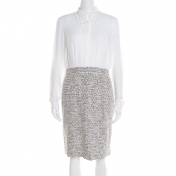 Pre Owned Boss by Hugo Boss Colorblock Silk and Tweed Long Sleeve Halennia Dress S