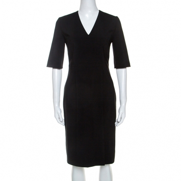 Pre Owned Boss By Hugo Boss Black Wool V Neck Dress S