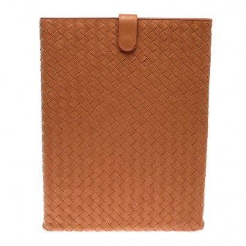 Pre Owned Bottega Veneta Orange Intrecciato Leather Ipad Case