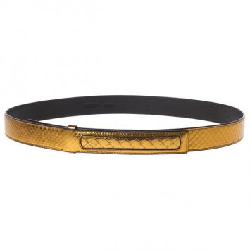 Pre Owned Bottega Veneta Gold Oro Bruciato Ayers Belt 95CM