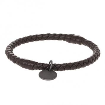 Pre Owned Bottega Veneta Intrecciato Nappa Dark Brown Bracelet S