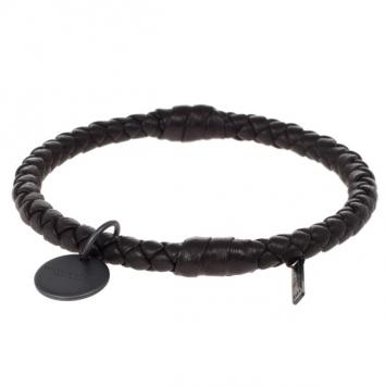 Pre Owned Bottega Veneta Dark Brown Intrecciato Nappa Bracelet S