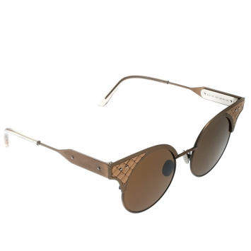 Pre Owned Bottega Veneta Bronze/Brown BV0113S Round Sunglasses 